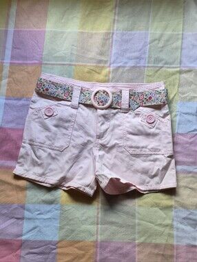 Pastel Pink High-Waist Women's Cotton Shorts with Floral Belt
